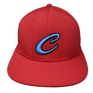 C Logo Fitted Baseball Cap Red S Embroidered Vented Holes 6 Panel The Game